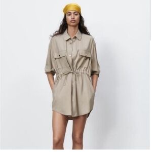 ZARA Womens Flowing Overshirt Long Sleeve Button Front Jacket Sand Small